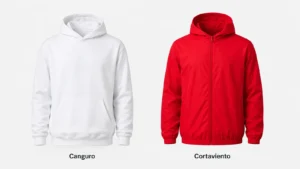 Polerón canguro blanco y cortaviento rojo sin personalizar